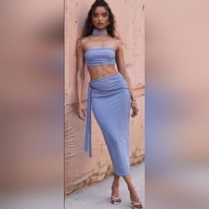 Camila Coelho Serena Midi Skirt in Periwinkle Blue sz Small